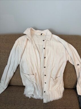 Light Cream Button-Front Casual Women's Shirt Jacket